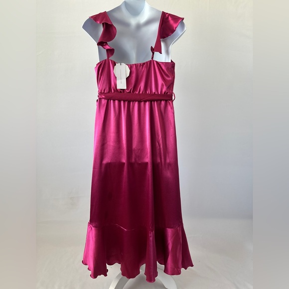 NWT! Fuchsia Pink Satin Wrap Dress By Little Mistress, Spring Wedding! Size. 10 - Picture 3 of 5
